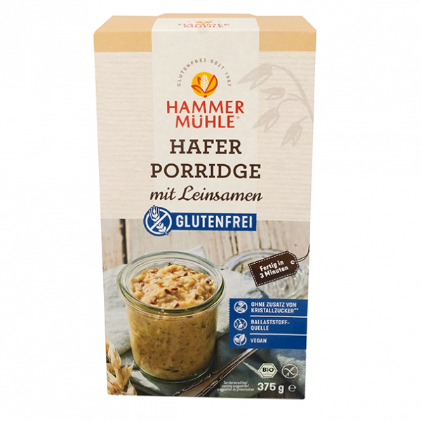 Hammermühle Hafer Porridge mit Leinsamen glutenfrei weizenfrei 