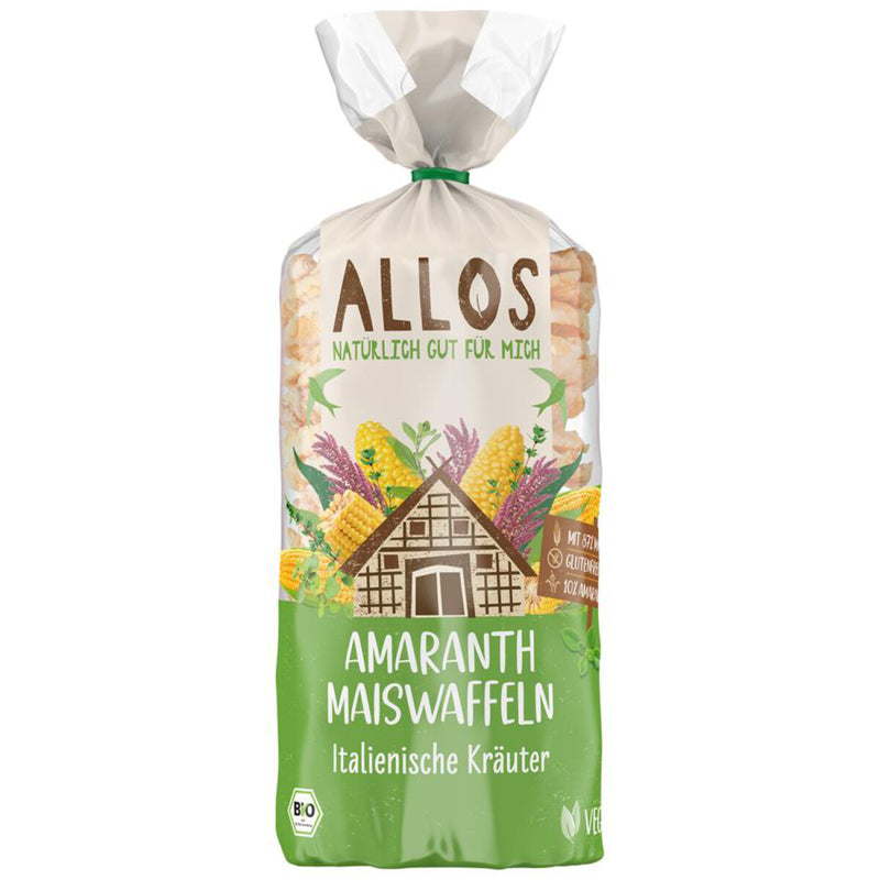 Allos Amaranth Mais Waffeln Italienische Kräuter glutenfrei weizenfrei bio vegan