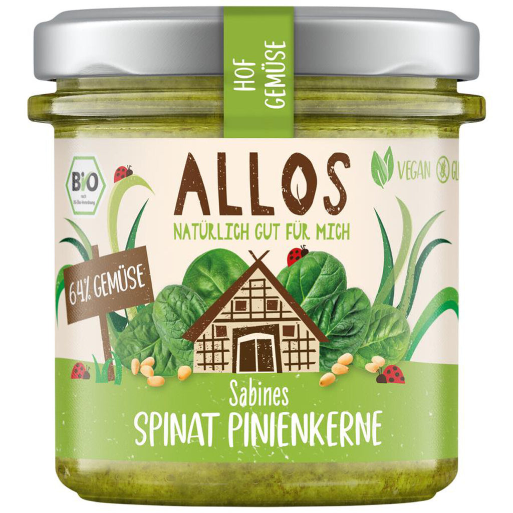 Allos Hofgemüse Sabines Spinat Pinienkerne Pesto glutenfrei bio