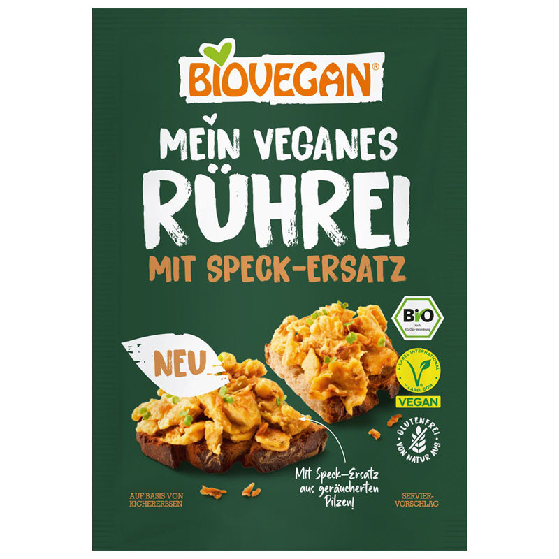 Biovegan Veganes Rührei mit Speck-Ersatz glutenfrei weizenfrei