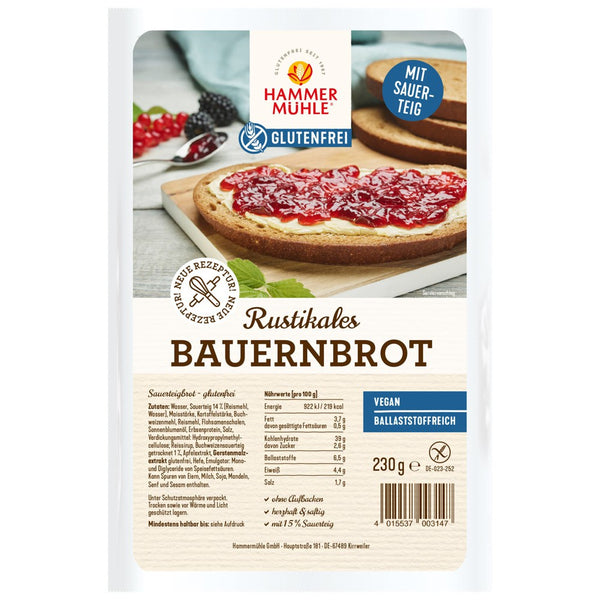 Hammermühle Rustikale Bauernbrot glutenfrei mit Sauerteig vegan