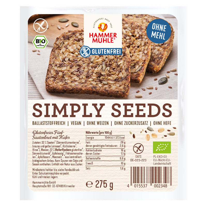 Hammermühle Simply Seeds Brot ohne Mehl Bio glutenfrei weizenfrei