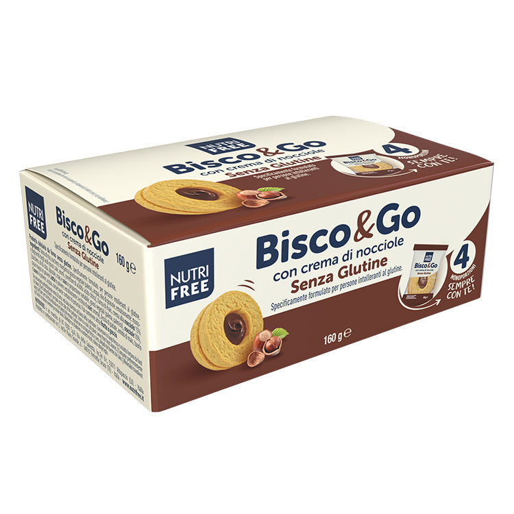Nutri Free Bisco & Go mit Haselnusscreme glutenfreie Mürbteigkekse