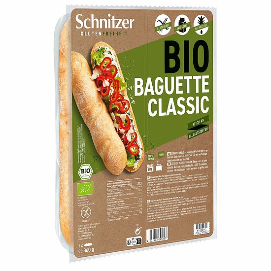Schnitzer Baguette Classic Brot Gebäck glutenfrei weizenfrei bio Zöliakie
