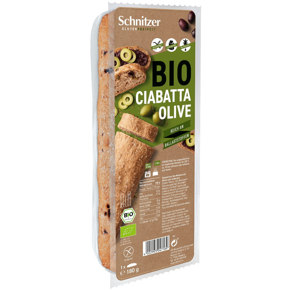 Schnitzer Ciabatta Olive Brötchen Gebäck glutenfrei weizenfrei bio Zöliakie