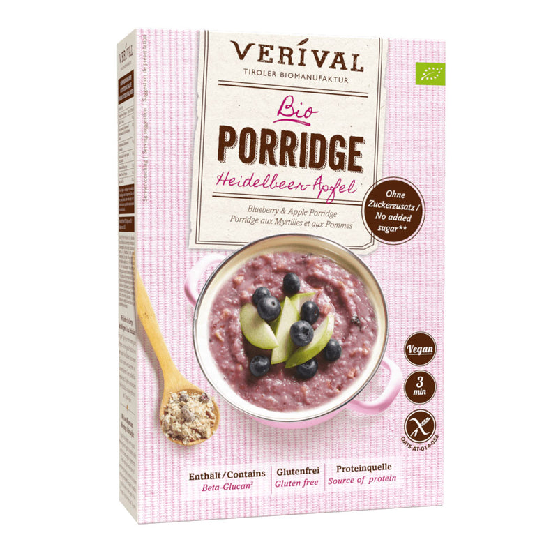 Verival Heidelbeer-Apfel Porridge Brei glutenfrei weizenfrei Zöliakie