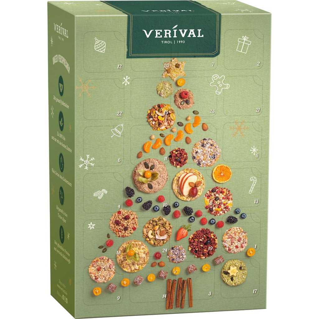Verival Adventskalender Box glutenfrei Müsli und Porridge Brei vegan bio