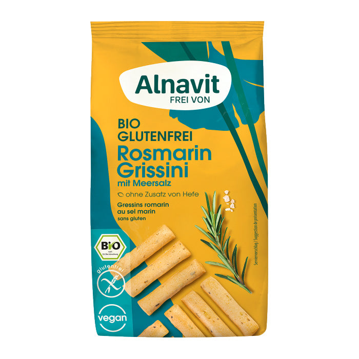 Alnavit Grissini Rosmarin mit Meersalz glutenfrei bio laktosefrei ohne Hefe