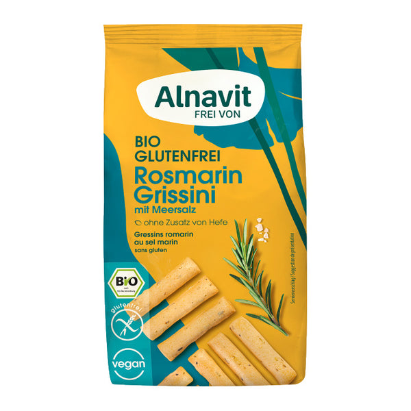 Alnavit Grissini Rosmarin mit Meersalz glutenfrei bio laktosefrei ohne Hefe