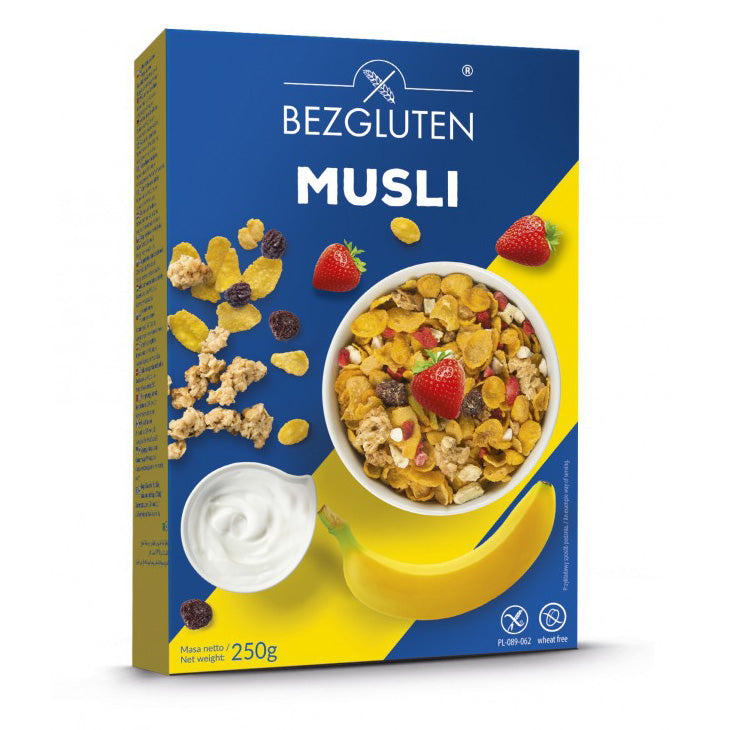 Bezgluten Müsli mit Früchten und Nüssen glutenfrei weizenfrei