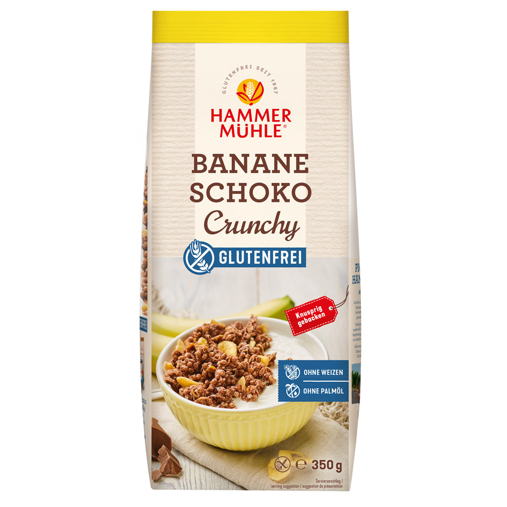 Hammermühle Banane Schoko Crunchy Müsli glutenfrei weizenfrei Zöliakie