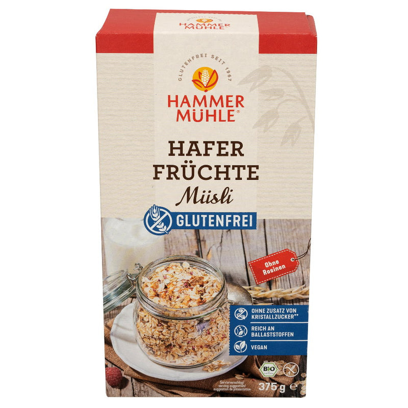 Hammermühle Hafer Früchte Müsli glutenfrei weizenfrei