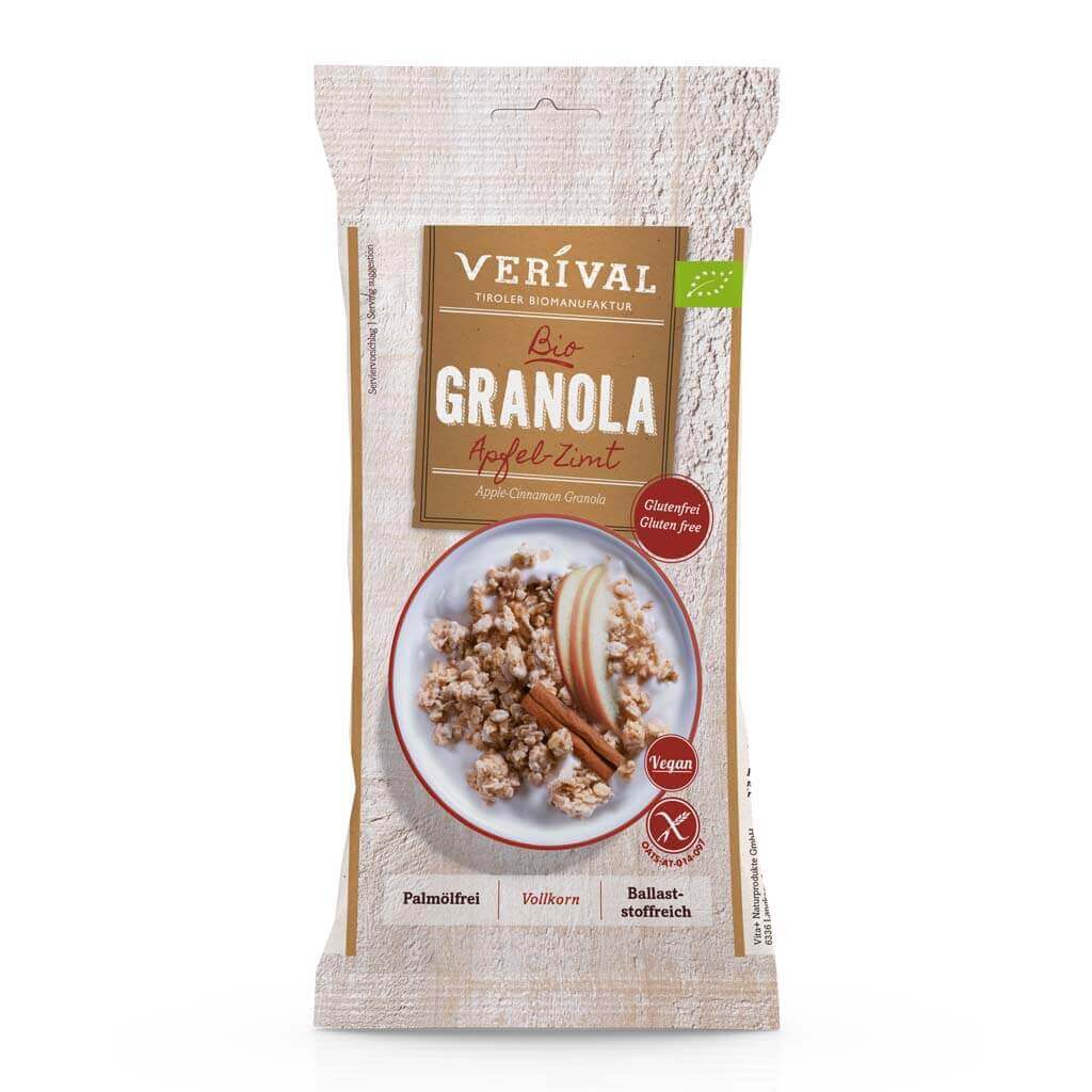 Verival Granola Apfel Zimt Portionsbeutel Müsli glutenfrei weizenfrei