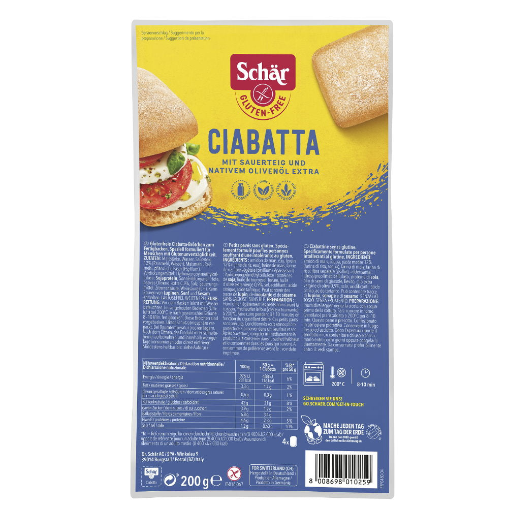 Schär Ciabatta mit Olivenöl Brot glutenfrei weizenfrei laktosefrei