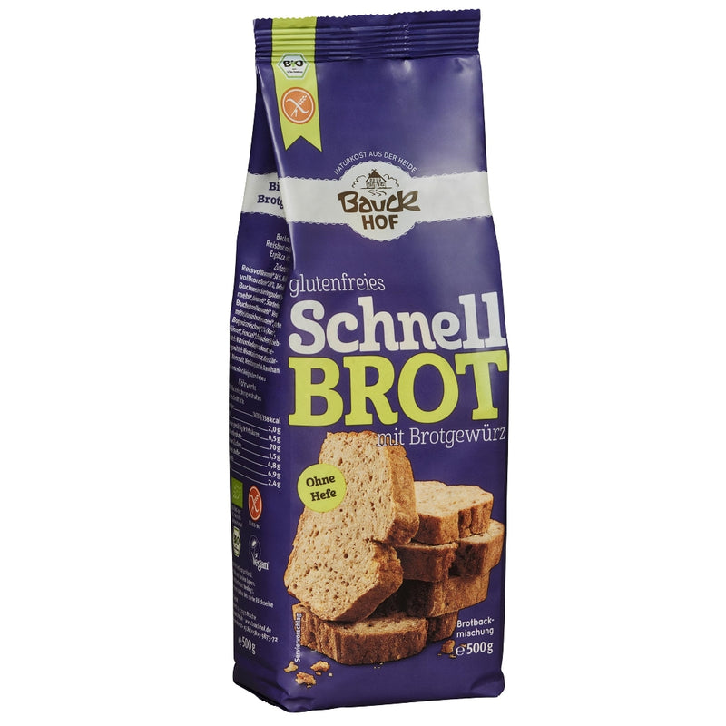 Bauckhof Schnellbrot mit Brotgewürz glutenfrei weizenfrei Backmischung