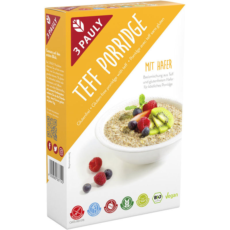 3 Pauly Teff Porridge mit Hafer glutenfrei weizenfrei bio vegan